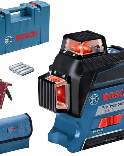 Linijinis lazeris BOSCH GLL 3-80 C, veikimo nuotolis 120 m, lagaminas, akumuliatorinis