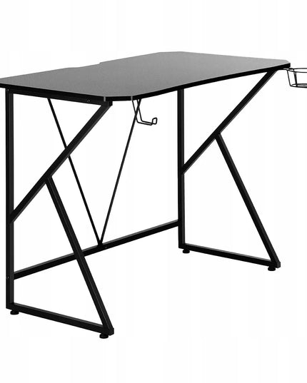 Loft stiliaus kompiuterio stalas 100x60 cm su laikikliais puodeliui ir ausinėms, juodas