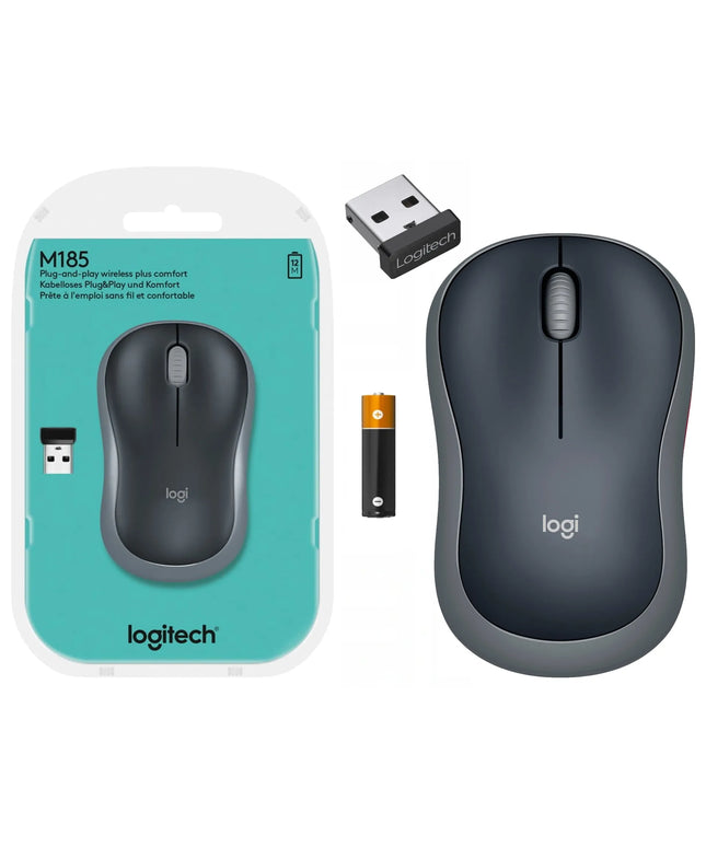 „Logitech M185“ pilka belaidė pelė, optinis jutiklis (910-002238)