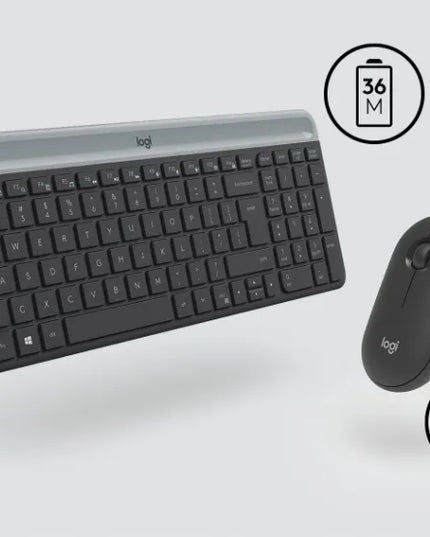 Logitech MK470 Slim belaidis klaviatūros ir pelės rinkinys, grafito spalva