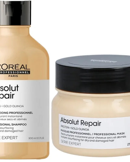 L'OREAL ABSOLUT REPAIR plaukų priežiūros rinkinys: Šampūnas 300 ml + Kaukė 250 ml