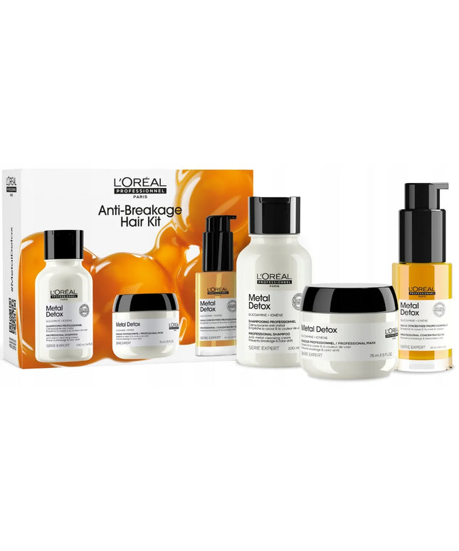 L'OREAL METAL DETOX rinkinys: šampūnas 100 ml + kaukė 75 ml + aliejus 30 ml
