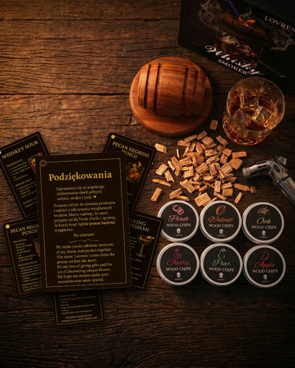 LOVRENO Whisky Smoker rūkymo rinkinys – 6 skoniai, degiklis, tobula dovana