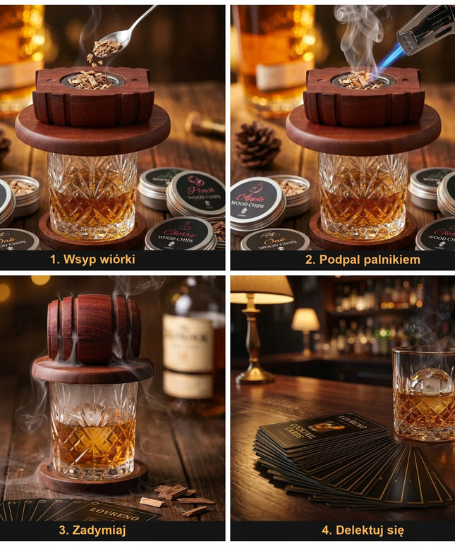 LOVRENO Whisky Smoker rūkymo rinkinys – 6 skoniai, degiklis, tobula dovana