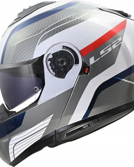 LS2 FF908 STROBE II MONZA WHITE BLUE RED atidaromas motociklininko šalmas M