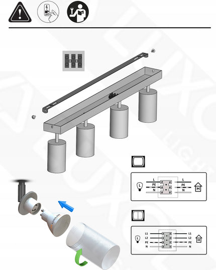 Lubinis šviestuvas 4 vietų juodas metalinis SPOT BG4 GU10 LED minimalistinio dizaino