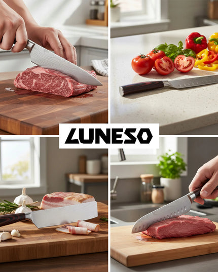 Luneso 5 dalių japoniško stiliaus virtuvinių peilių rinkinys iš anglinio plieno