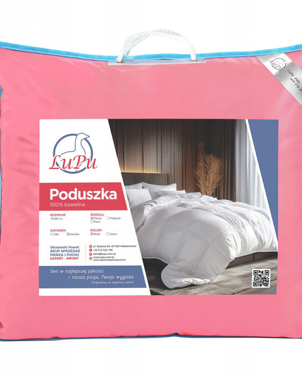 LuPu 70x80 cm antialerginė miego pagalvė su ančių plunksnų užpildu, rožinė
