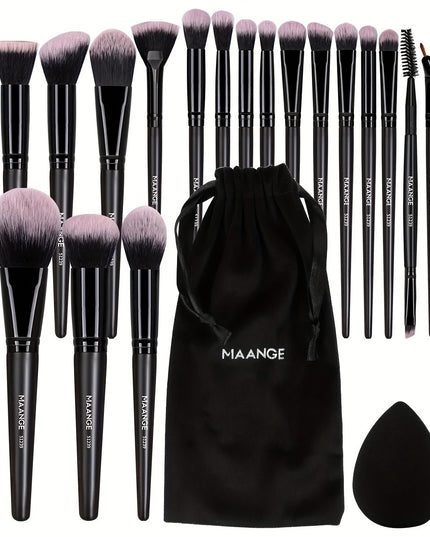 MAANGE 20 dalių profesionalus makiažo šepetėlių rinkinys su kempinėle ir kelioniniu dėklu – viskas viename tobulam makiažui