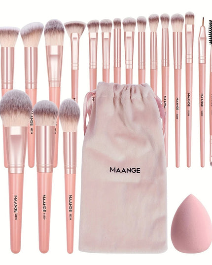 MAANGE 20 dalių profesionalus makiažo šepetėlių rinkinys su kempinėle ir kelioniniu dėklu – viskas viename tobulam makiažui