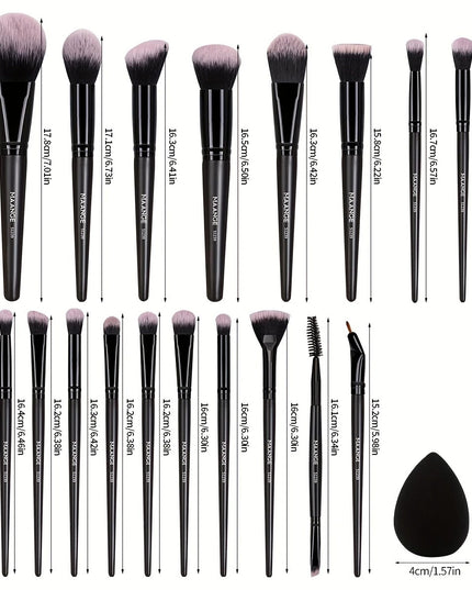 MAANGE 20 dalių profesionalus makiažo šepetėlių rinkinys su kempinėle ir kelioniniu dėklu – viskas viename tobulam makiažui