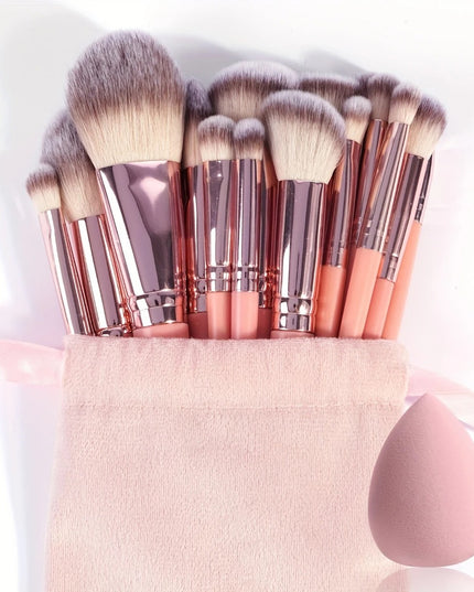 MAANGE 20 dalių profesionalus makiažo šepetėlių rinkinys su kempinėle ir kelioniniu dėklu – viskas viename tobulam makiažui