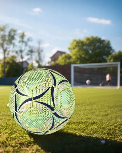 Maginis atspindintis futbolo kamuolys fluorescencinis šviečiantis