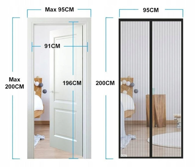Magnetinis tinklelis nuo uodų durims 95x200 cm, juodas