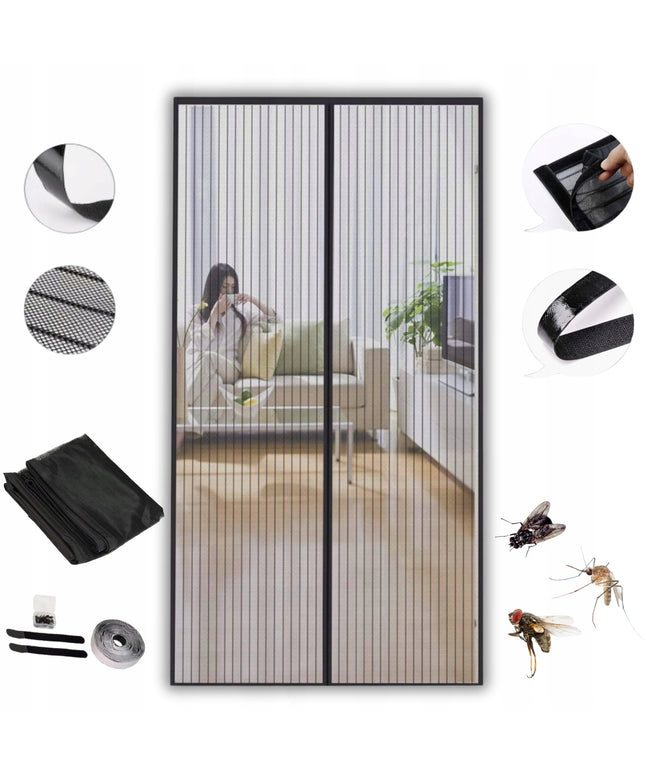 Magnetinis tinklelis nuo vabzdžių balkono durims 90x230 cm juodas