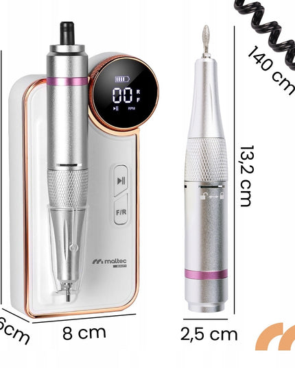 Belaidė freza manikiūrui ir pedikiūrui MALTEC ND-6 – 50W, 35000 aps./min., akumuliatorinė su antgaliais, Twist Lock, profesionaliam naudojimui