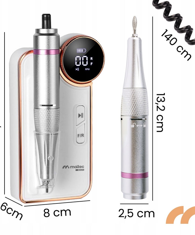 Belaidė freza manikiūrui ir pedikiūrui MALTEC ND-6 – 50W, 35000 aps./min., akumuliatorinė su antgaliais, Twist Lock, profesionaliam naudojimui