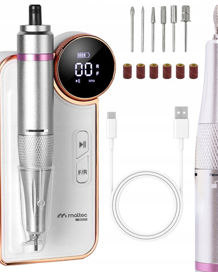 Belaidė freza manikiūrui ir pedikiūrui MALTEC ND-6 – 50W, 35000 aps./min., akumuliatorinė su antgaliais, Twist Lock, profesionaliam naudojimui