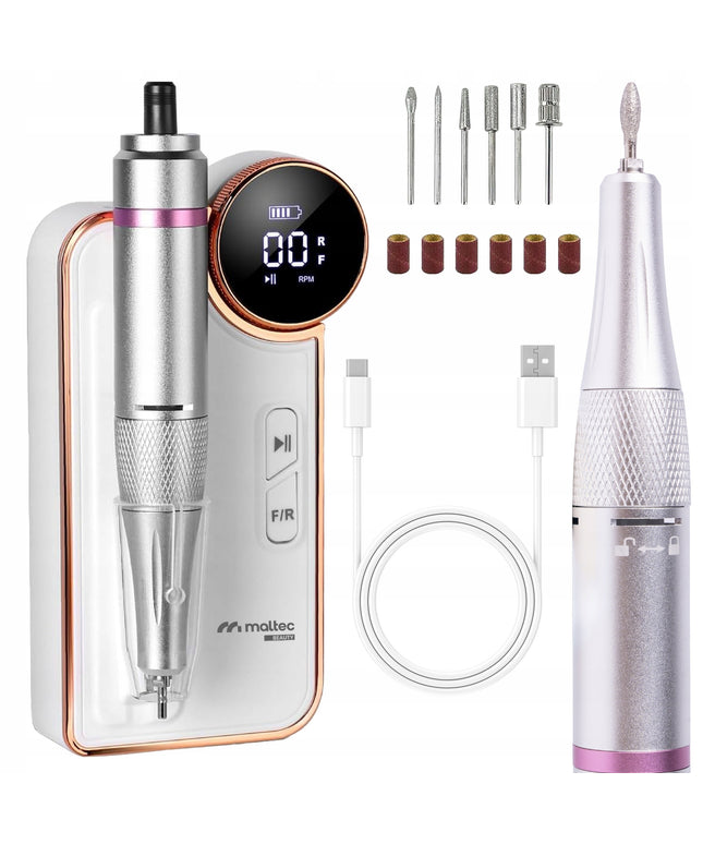 Belaidė freza manikiūrui ir pedikiūrui MALTEC ND-6 – 50W, 35000 aps./min., akumuliatorinė su antgaliais, Twist Lock, profesionaliam naudojimui