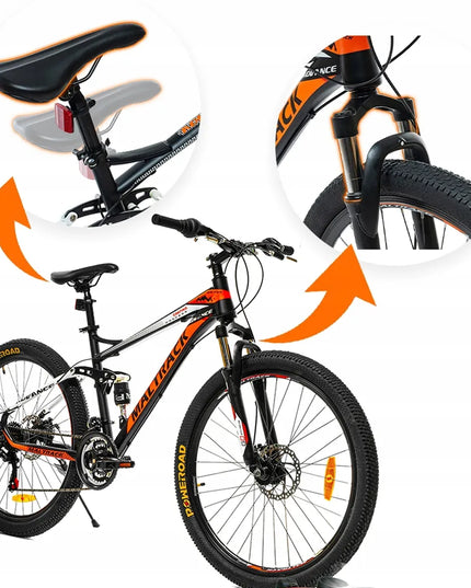 MalTrack Team Orange 26" MTB kalnų dviratis, 18 Shimano pavarų, diskiniai stabdžiai