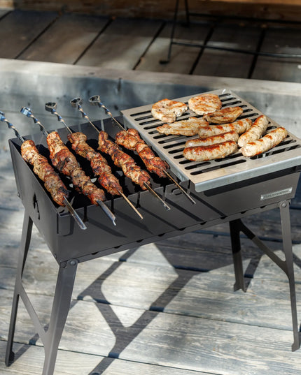 Mangal kepsninė lagaminas 10 iešmų anglimis kūrenama sulankstoma metalinė 3 mm