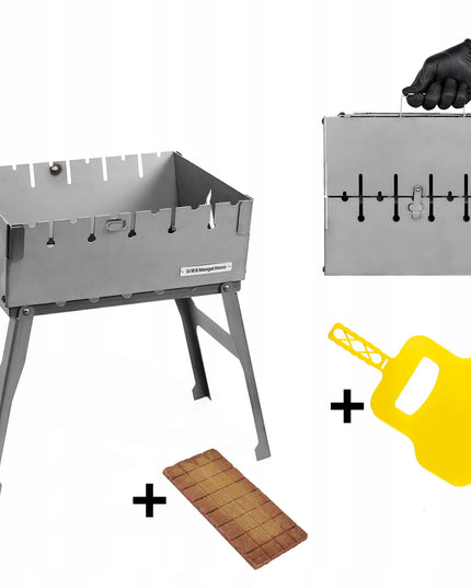 Mangal kepsninė-lagaminas 6 iešmams, anglinė, sudedama, metalinė 2 mm + dovanos