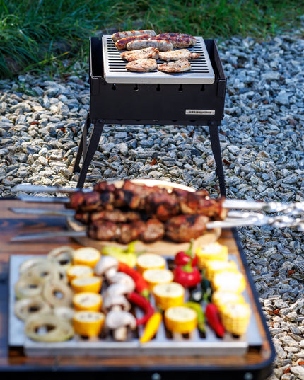 Mangal kepsninė-lagaminas 6 iešmams, anglinė, sudedama, metalinė 2 mm + dovanos