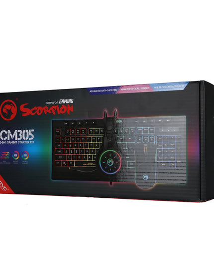 Marvo CM305 RGB žaidimų klaviatūros, pelės ir ausinių rinkinys, juodas