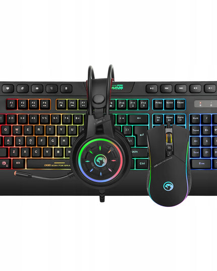 Marvo CM305 RGB žaidimų klaviatūros, pelės ir ausinių rinkinys, juodas