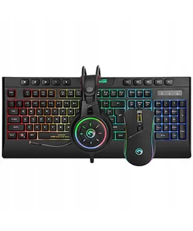 Marvo CM305 RGB žaidimų klaviatūros, pelės ir ausinių rinkinys, juodas