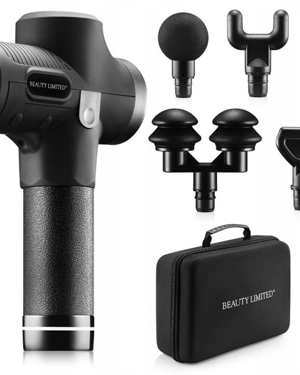 Masažo pistoletas kūnui Beauty Limited® 120W su 30 intensyvumo lygių, 7 keičiamos galvutės, LCD ekranas ir belaidis naudojimas