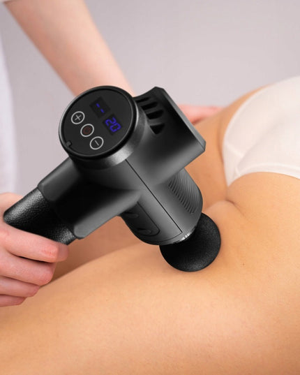 Masažo pistoletas kūnui Beauty Limited® 120W su 30 intensyvumo lygių, 7 keičiamos galvutės, LCD ekranas ir belaidis naudojimas