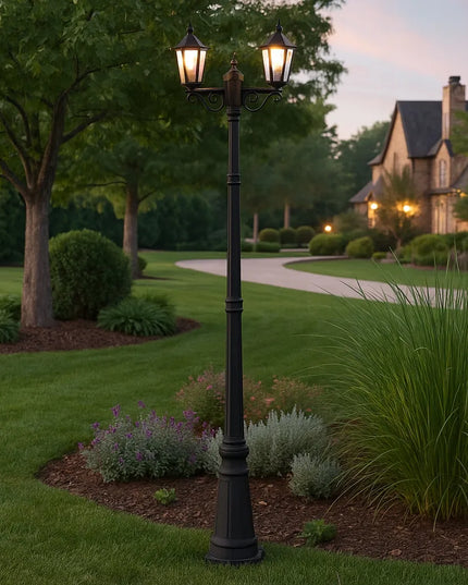 Masterled pastatomas lauko LED šviestuvas 227 cm, lampionas 2x E27, stulpas