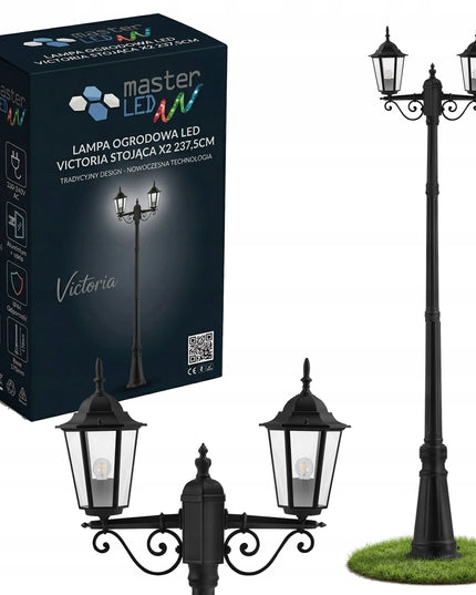 Masterled pastatomas lauko LED šviestuvas 227 cm, lampionas 2x E27, stulpas