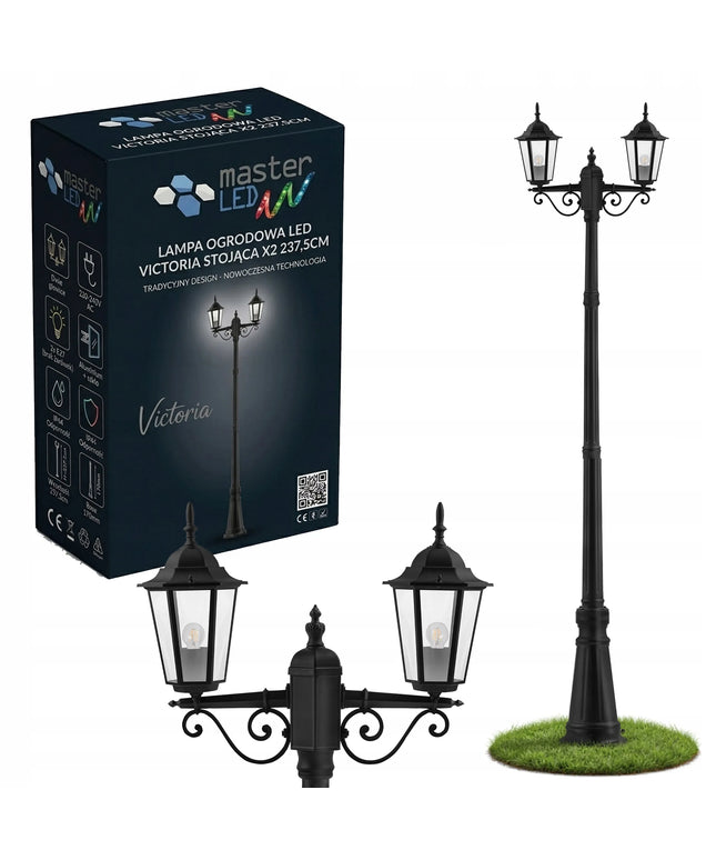 Masterled pastatomas lauko LED šviestuvas 227 cm, lampionas 2x E27, stulpas