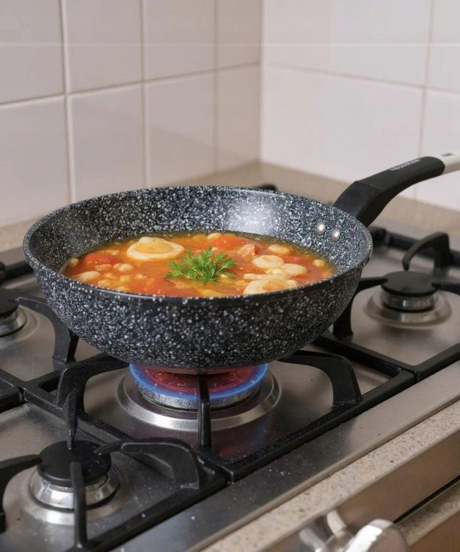 Masterpan gili granitinė wok keptuvė 28 cm, neprideganti, skirta indukcinėms ir dujinėms viryklėms