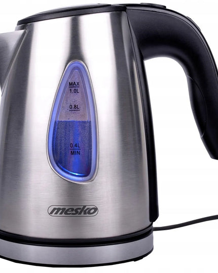 Mažas 1L belaidis metalinis elektrinis virdulys Mesko su LED apšvietimu ir filtru