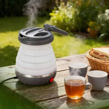 Mažas kelioninis elektrinis sulankstomas silikoninis virdulys 600ml 750W su krepšeliu