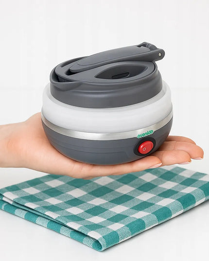 Mažas kelioninis elektrinis sulankstomas silikoninis virdulys 600ml 750W su krepšeliu