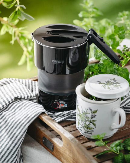 Mažas kelioninis elektrinis sulankstomas silikoninis virdulys 600ml 750W su krepšeliu
