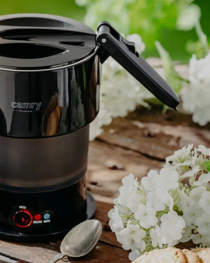 Mažas kelioninis elektrinis sulankstomas silikoninis virdulys 600ml 750W su krepšeliu