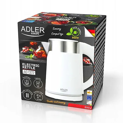 Mažas kelioninis elektrinis virdulys Adler 800W 0,6L metalinis baltas