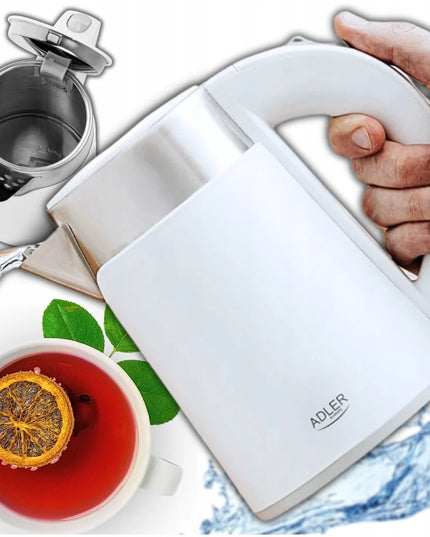 Mažas kelioninis elektrinis virdulys Adler 800W 0,6L metalinis baltas
