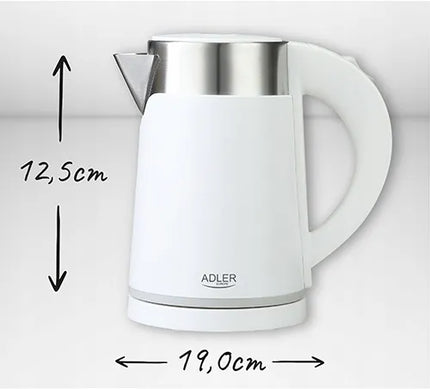 Mažas kelioninis elektrinis virdulys Adler 800W 0,6L metalinis baltas