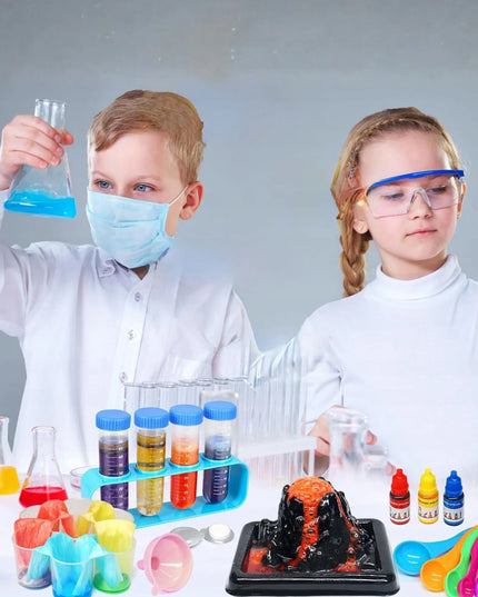 Mažojo chemiko rinkinys: laboratorija, 80 eksperimentų, ugnikalnis vaikams + el. knyga