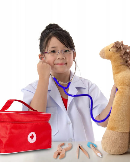 Mažojo gydytojo rinkinys MalPlay, medinis dentisto žaislas lagaminėlyje