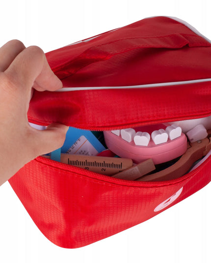 Mažojo gydytojo rinkinys MalPlay, medinis dentisto žaislas lagaminėlyje