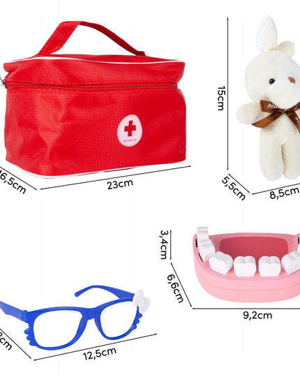 Mažojo gydytojo rinkinys MalPlay, medinis dentisto žaislas lagaminėlyje