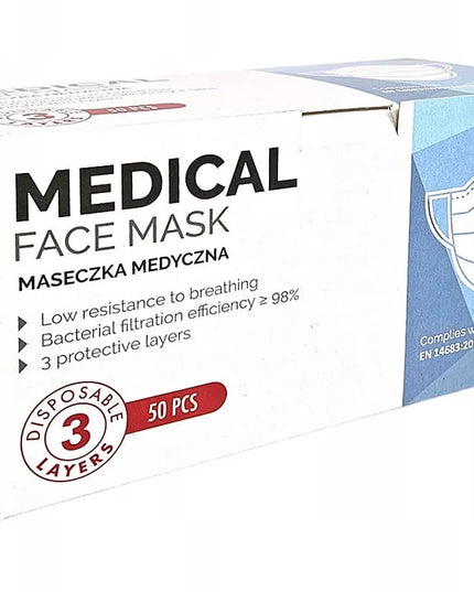 Medicininė apsauginė veido kaukė, Lenkijoje pagaminta, I tipo IIR, 50 vnt.