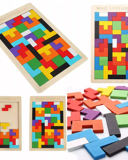 Medinė dėlionė Tetris Montessori galvosūkis vaikams 3D loginis žaidimas